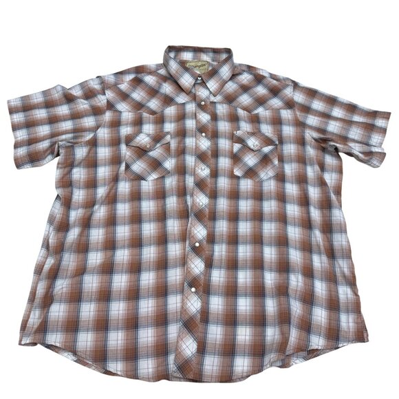 Wrangler Men's Blue & Brown Pearl Snap Western Plaid SS Shirt Lot Of 2, Size 2XL - Picture 2 of 9